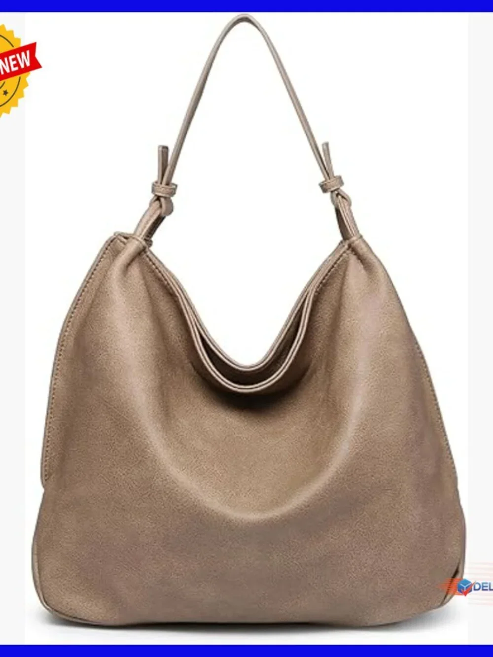 Large Vegan Leather Tote Bag with Zipper Closure and Multiple Pockets